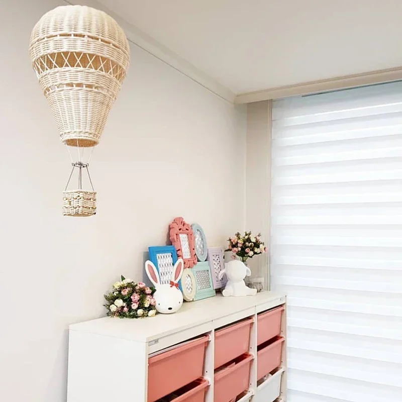 Rattan Hot Air Balloon Decor Hand-woven Wall Hanging Decor Handmade Nordic Photograph Prop for Kids Room Kindergarten Nursery