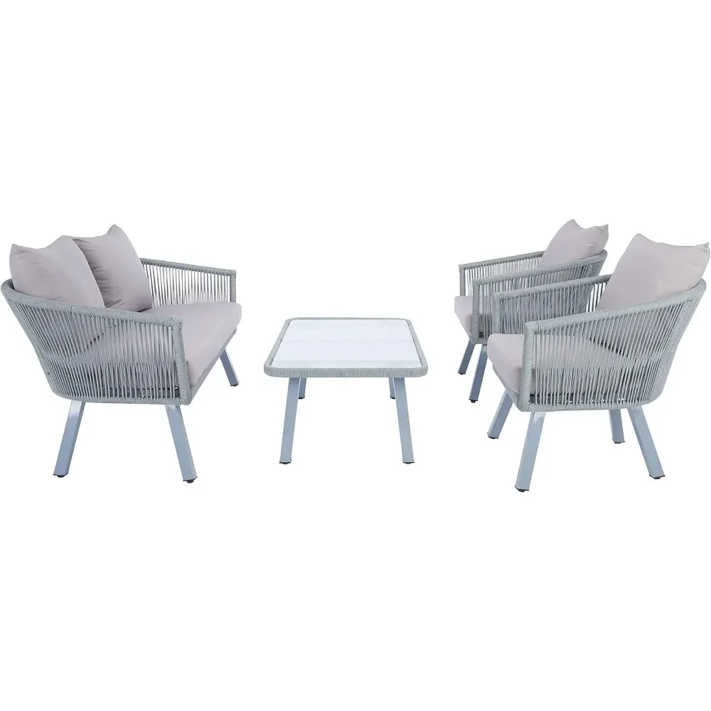 Ensemble de salon d'arrière-cour gris et gris, ensembles de meubles de jardin extérieurs, chaise de table, coussin WUNICEF, collection extérieure, UL4 pièces