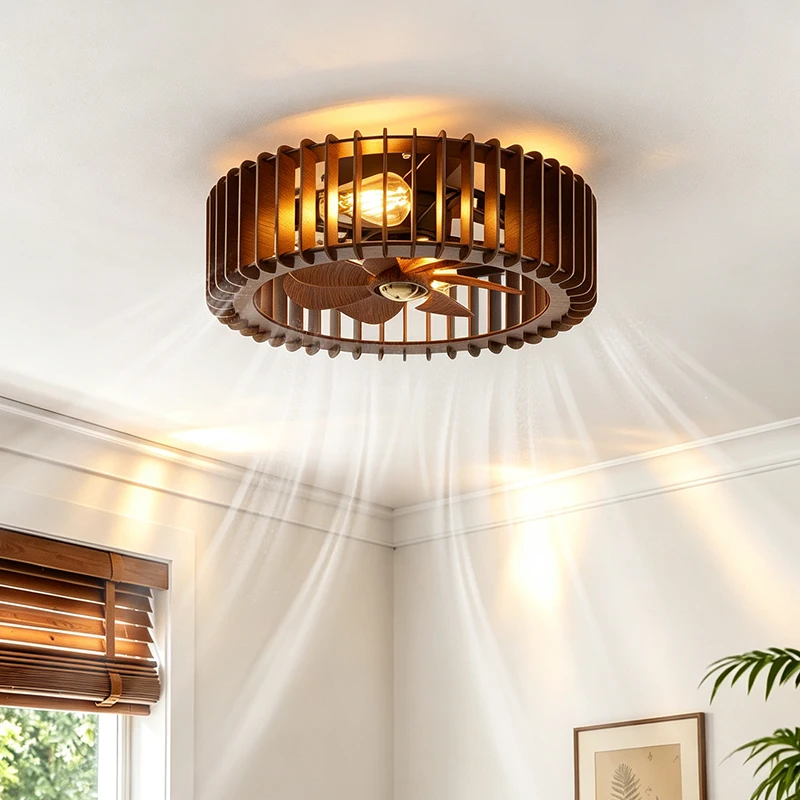Farmhouse Wood Ceiling Fan Light Modern DC Motor Ceiling Lamp With Remote Control Bedroom Kitchen Living Room Ceiling Fan Lights