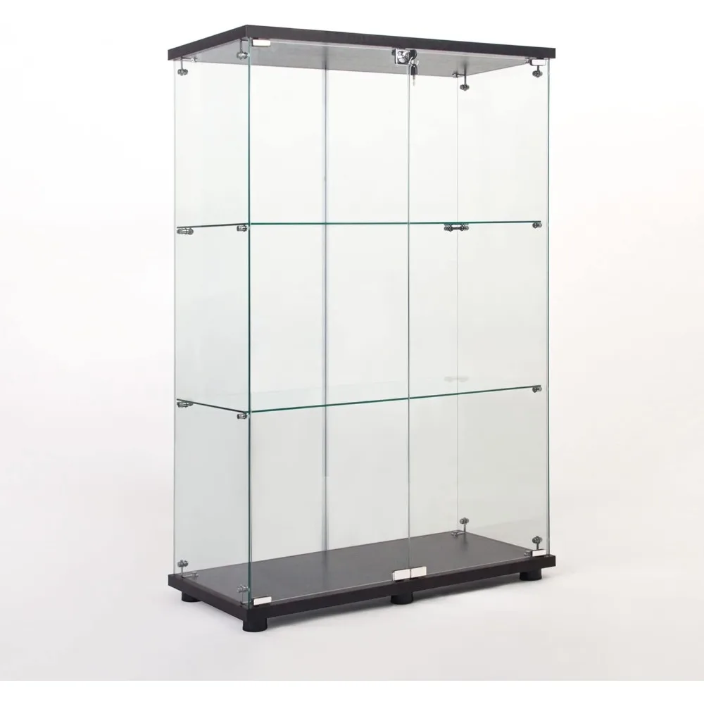 

49'' Display Cabinet with 2 Doors, Floor Standing Bookshelf, Contemporary 3-Shelf Case Glass Display Cabinet