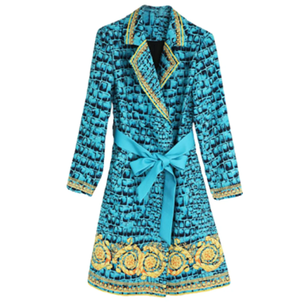 

Printed long coat women temperament waist slim spring and autumn trench coat