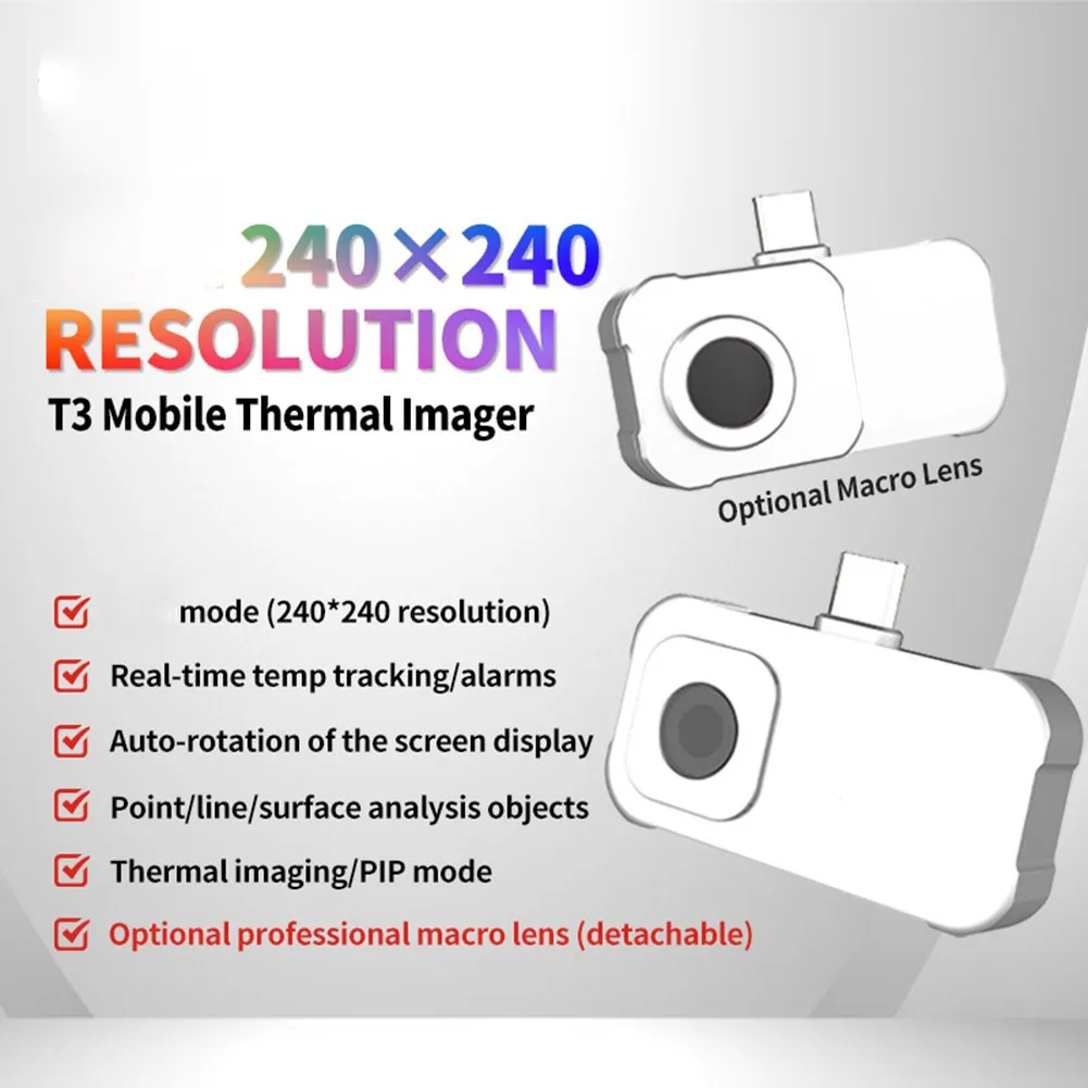 T3 Thermal Imaging Device for Mobile Phones 20~550C Range 25Hz Frame Rate 96x96 Sensor with Magnetic Lens Option