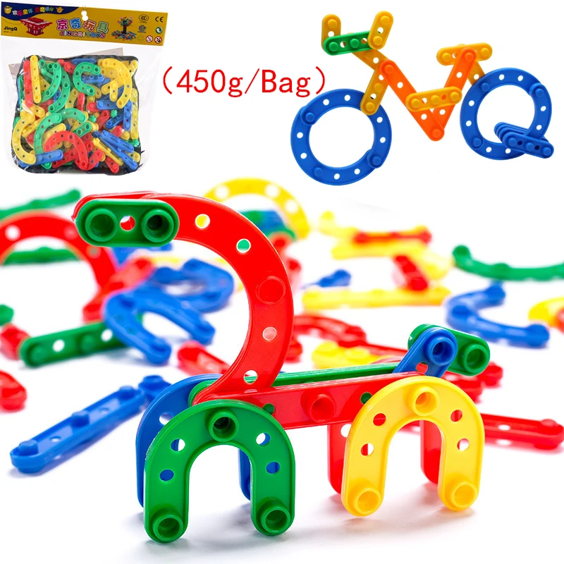 Plastic Toy Circle Gear Wheel Flower Pipe Sun Stick Animal Person Shape Puzzle Connect Game 3D Building Model Toy Boy Girl Gift