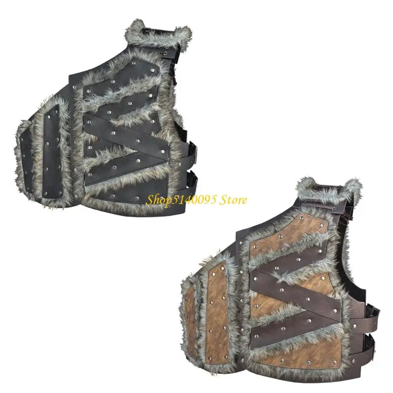 

DXAE Medieval Leather Shoulder Chest Guard Medieval Furry Chest Guard Leather Single Pauldron for Men Halloween LARP Costume