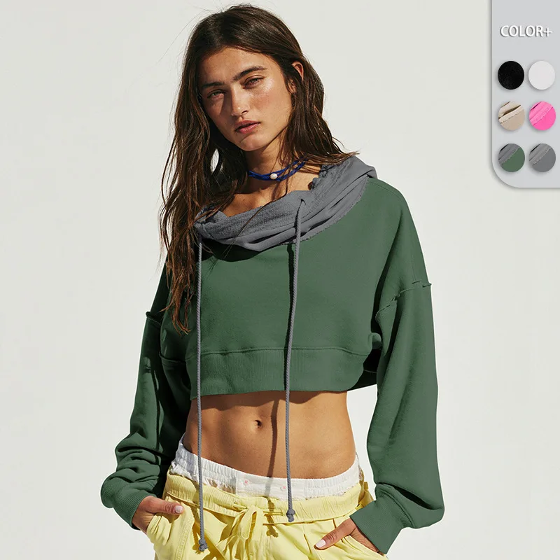 

New Fashion Women Hoodie Sweatshirt Short Top Coat Sport Pullover Hooded Tops Female Autumn Winter Clothes Crop Top Hoodie