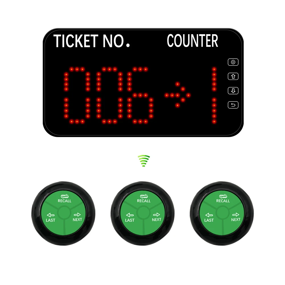 Wireless Queue Calling System 3-Digit Display Screen with Next Control Button for Bubble Tea Cafe Restaurant