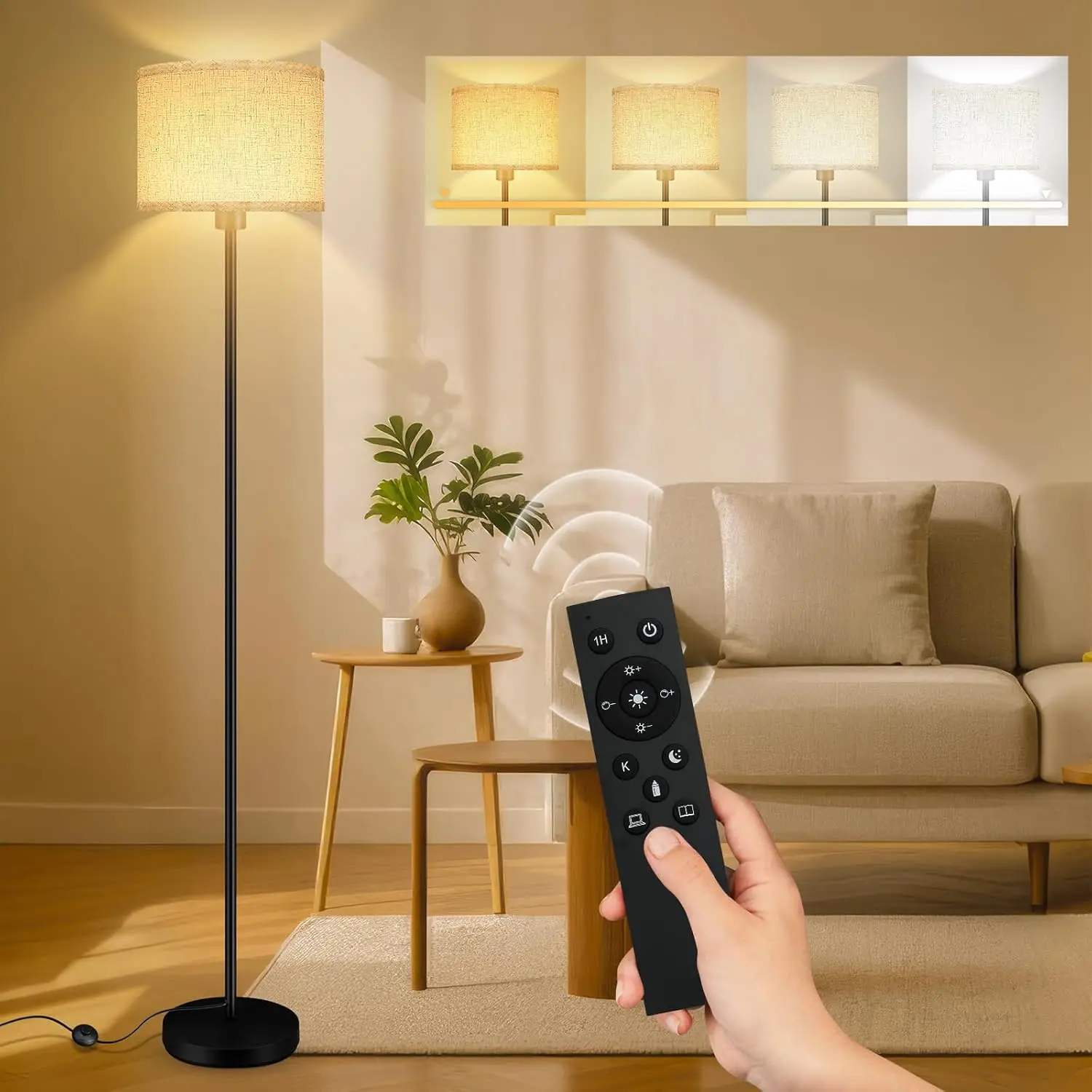 

Stepless Dimmable Floor Lamp with Remote, Adjustable Color & Brightness, Modern LED Standing Lamp for Living Room or Office
