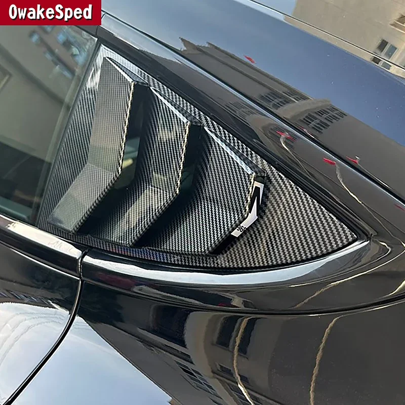 For Tesla Model 3 2024 Car Rear Window Triangle Panel Shutter Louver Cover Trim Carbon Fiber Color Exterior Accessories Sticker