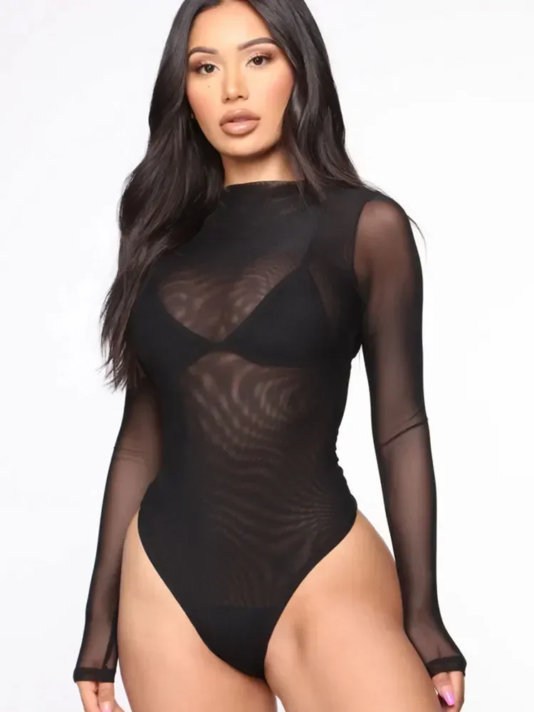 Sexy Transparent Black Body Woman Mesh Thin Bodysuite Top for Ladies See Through Bodysuit Shapewear Women Baddie Outfits