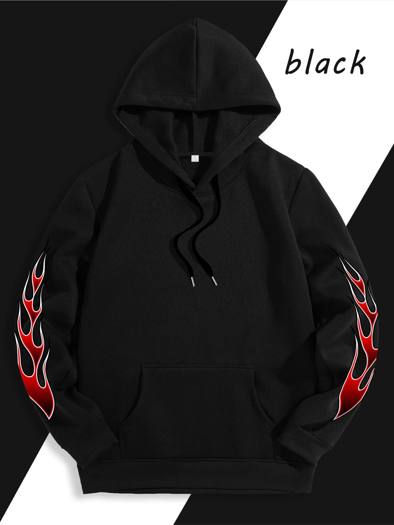 Men's Biker Hoodie Fiery Skull with Flames & Sleeve Flame Print Black Streetwear Pullover Sweatshirt Hip Hop Sport Casual Top