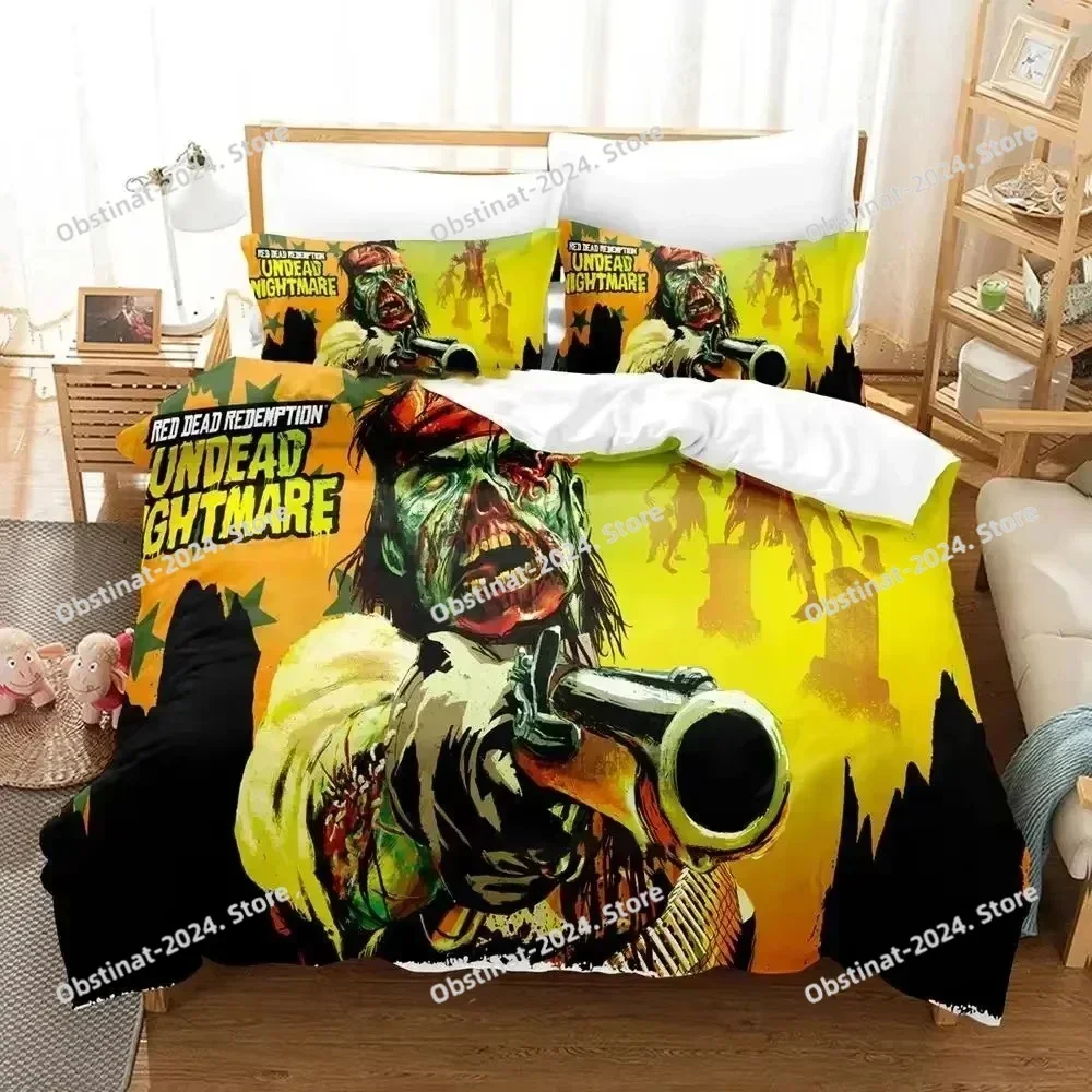 Game Undead Nightmare Red Dead Redemption  Printed Bed Set Duvet Cover Pillowcase Bedding Set Bed Linen Sheet Quilt Cover Full