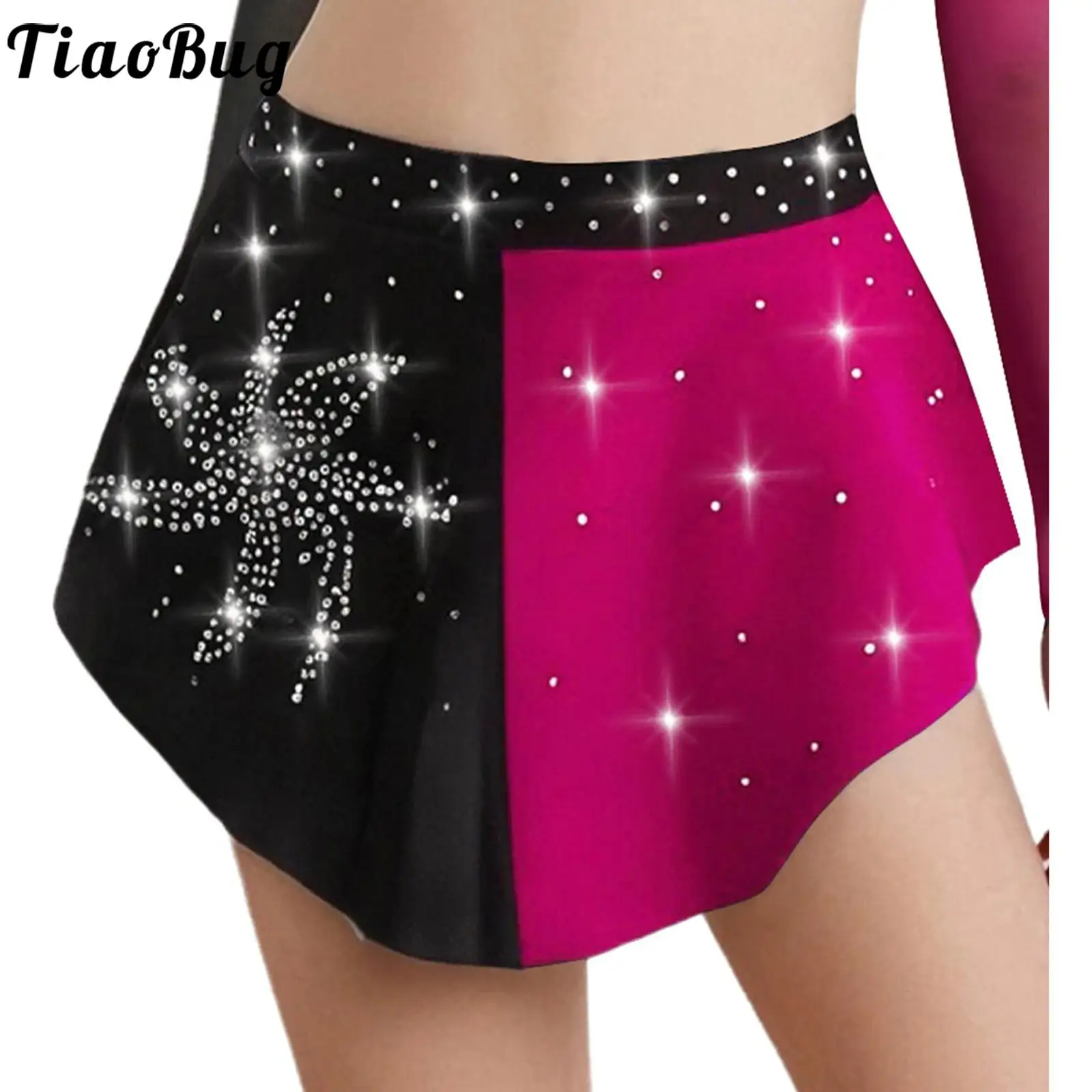 أطفال بنات الشكل التزلج الرقص ملابس رقص غنائية التنانير الباليه الرقص اللون كتلة لامعة الراين المدمج في ملخصات التنانير #1