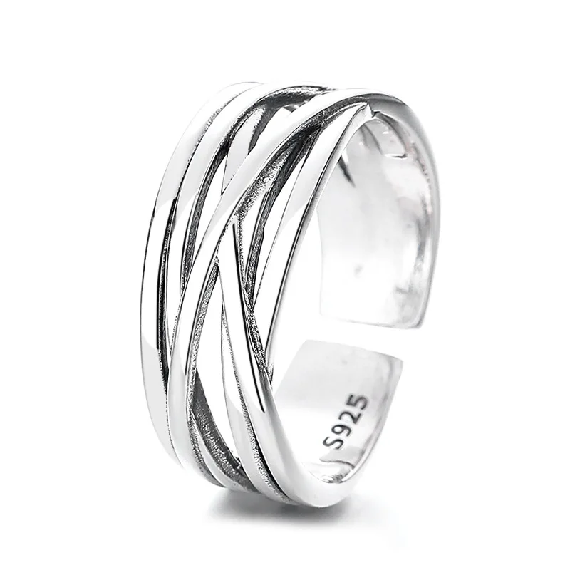 VOJEFEN Argent 925 Silver Ring Woman Irregular Multi-layered Winding Lines Pure Silver Fashion Jewelry Couple Dating Finger Ring