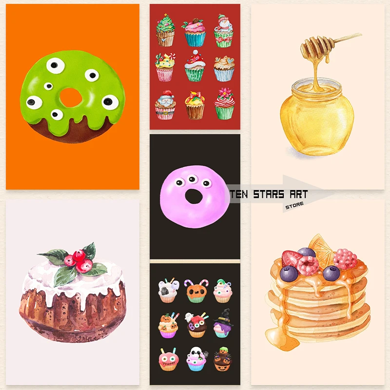 Cupcake Doughnut Cake Aesthetic Painting Poster Canvas Printing Kitchen Cafe Aesthetic Wall Decor Home Living Room Decoration