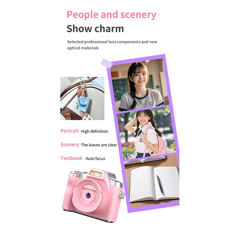 كاميرا رقمية 64 ميجابكسل 1080 بكسل مع شاشة كاميرا فيديو محمولة وبطارية قاعدة كاميرا رقمية كلاسيكية للمراهقين والكبار المبتدئين