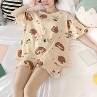 Ensemble de pyjama d'été pour femme, manches courtes et short, coupe ample et légère, idéal pour l'extérieur et la maison, pyjama camisole mignon et doux 1