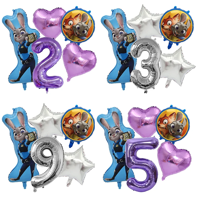 Zootopia Judy – décoration d'anniversaire pour enfants, ensemble de ballons numéro de fête pour filles et garçons, fournitures de réception-cadeau pour bébé, ballons de dessin animé, cadeaux