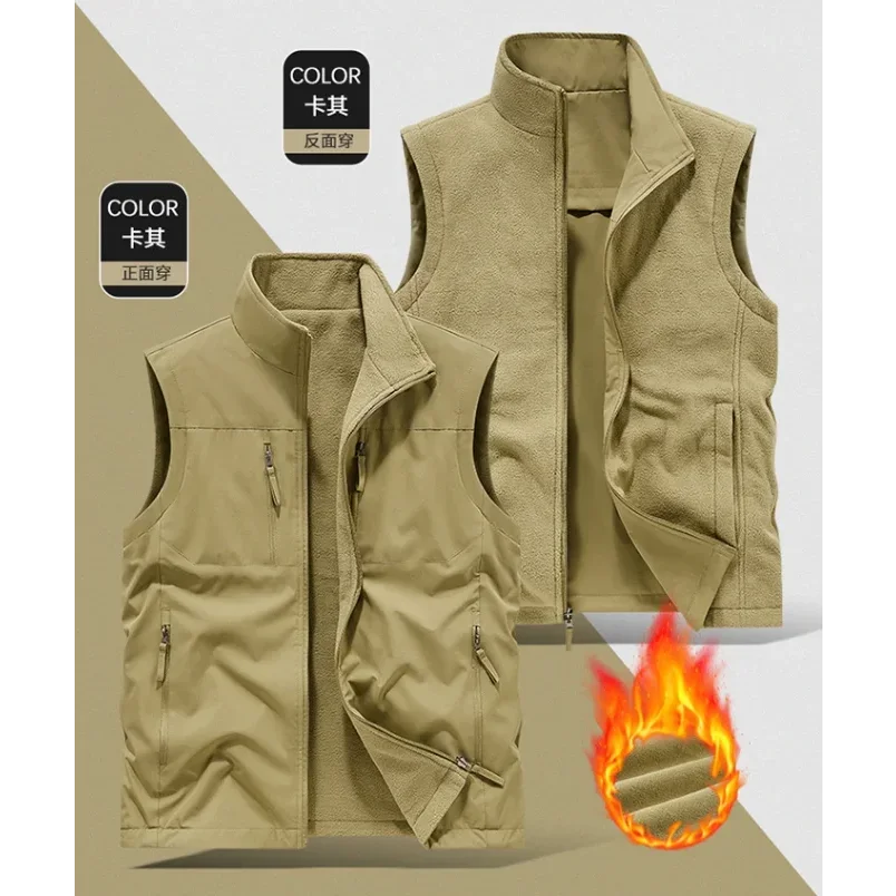 

Легкие жилеты, верхняя одежда с карманами, зимняя уличная теплая куртка без рукавов для пеших прогулок, гольфа, мужская флисовая рабочая одежда, жилет на молнии