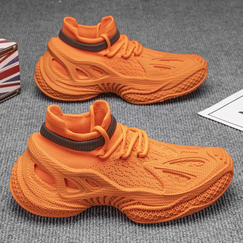 

Personality Orange Sneakers Men Sock Shoes Knitted Breathable Men's Casual Sneaker Comfortable Platform Running Shoes For Man