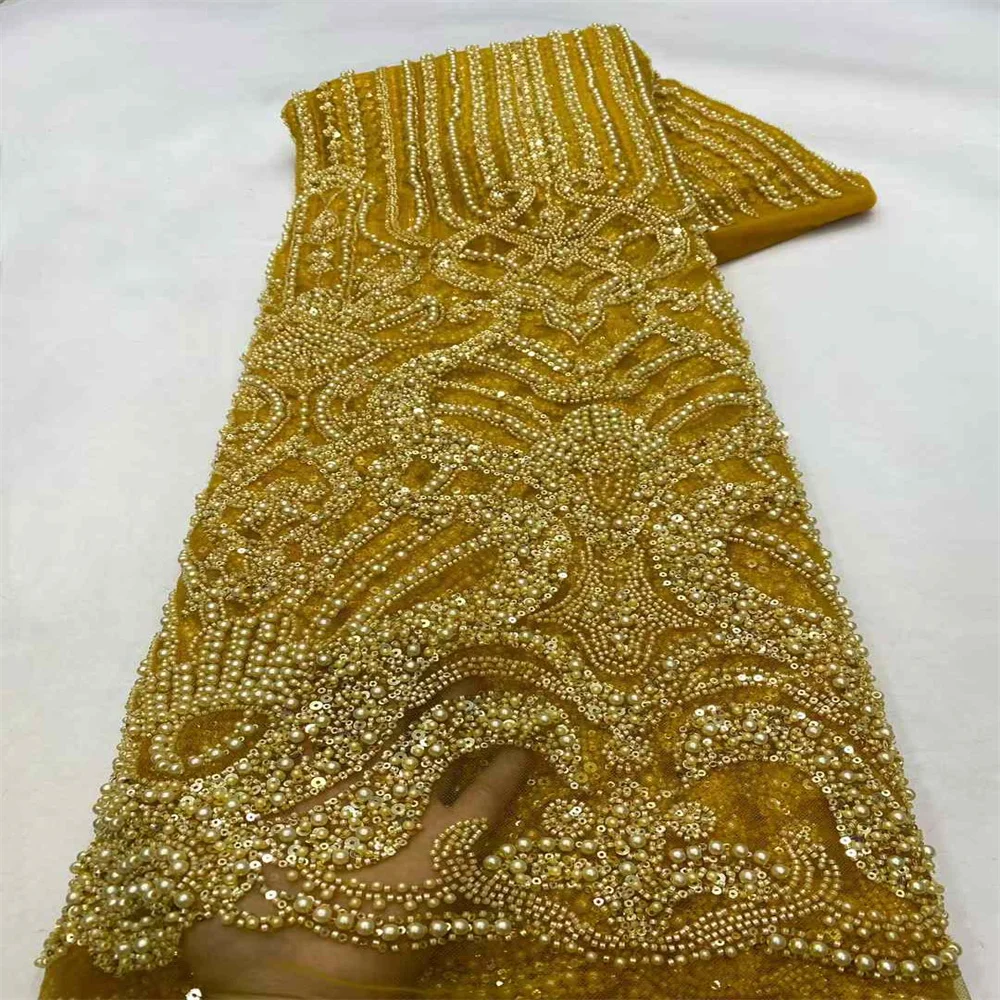 2024 New African Nigerian French High Quality 2024 Hot Sale Lace Fabric With Beads Sequins Bride Party Wedding Embroiderg Dress