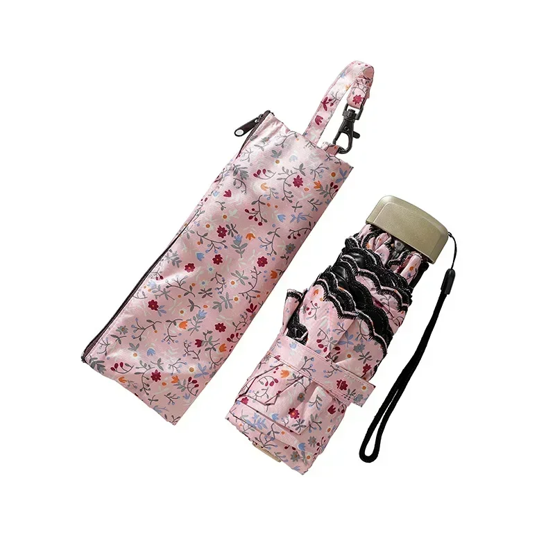 Portable Umbrella Bag Sun Umbrella Sun Protection UV Pocket 50-fold Umbrella Anno Shu Floral Embroidery Compact