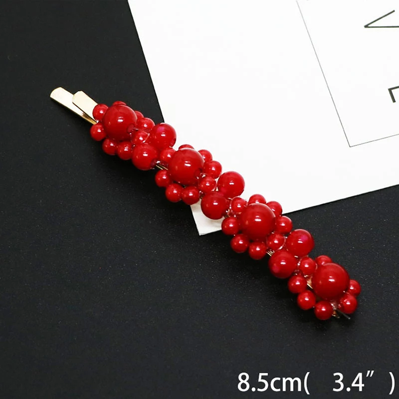 1Pc Fashion Red Pearl Hair Clip per le donne Design elegante Snap Barrette Stick Hairpin Hair Styling decorazione Clip in lega