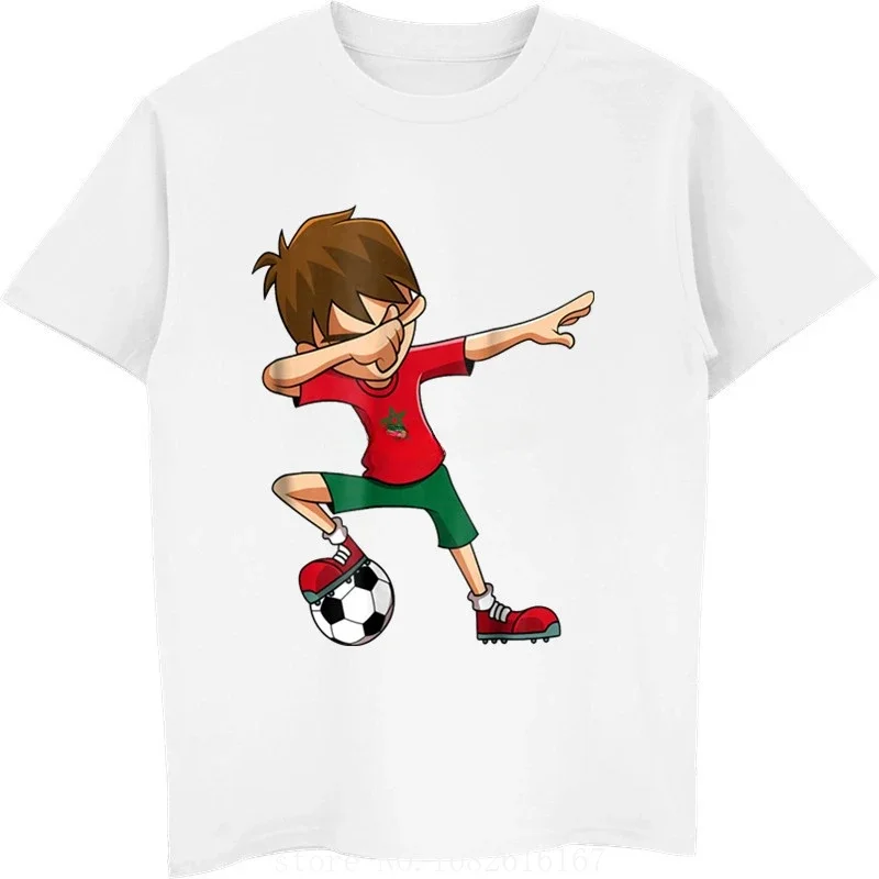 T-Shirt Cotton Tees Tops Harajuku Summer Novelty Cartoon T Shirt Soccers Shirt For Boys Dabbing Morocco Flag Gifts Movie