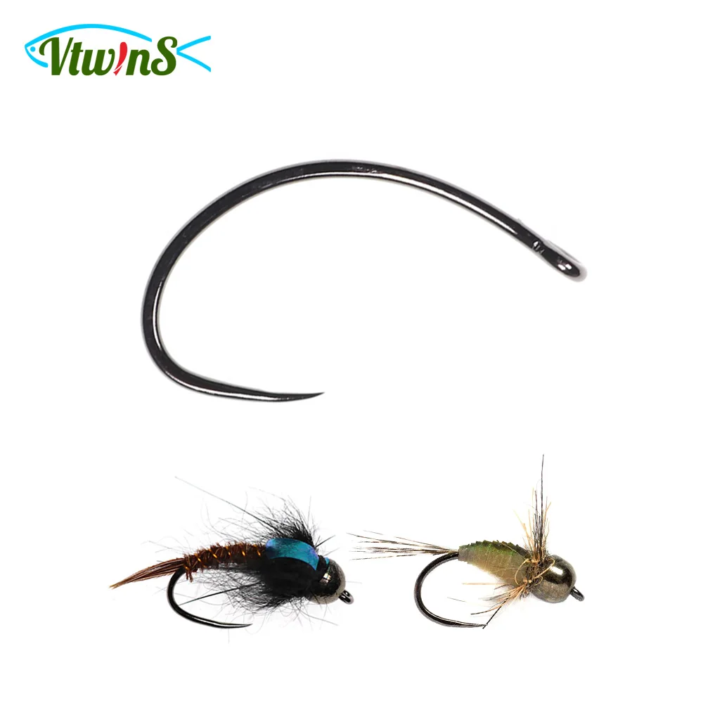 

Vtwins 30PCS Fly Fishing Hooks Black Nickel Finish High Carbon Steel Curved Nymph Stonefly Klink Hammer Style Dry Fly Tying Hook