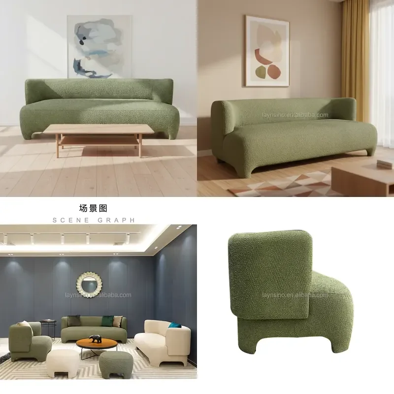 Modern Fur Fabric Upholstered Modular Three Seat Sofa Bed with Sponge Filling for Home Hotel Mall Villa Living Rooms