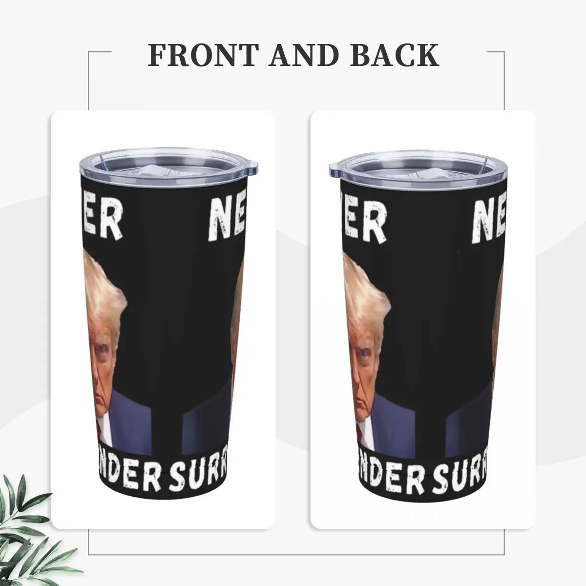 Trump Never Surrender Insulated Tumbler with Straws Mug Shot Free Trump Stainless Steel Thermal Mug Double Wall Bottle Cups 20oz