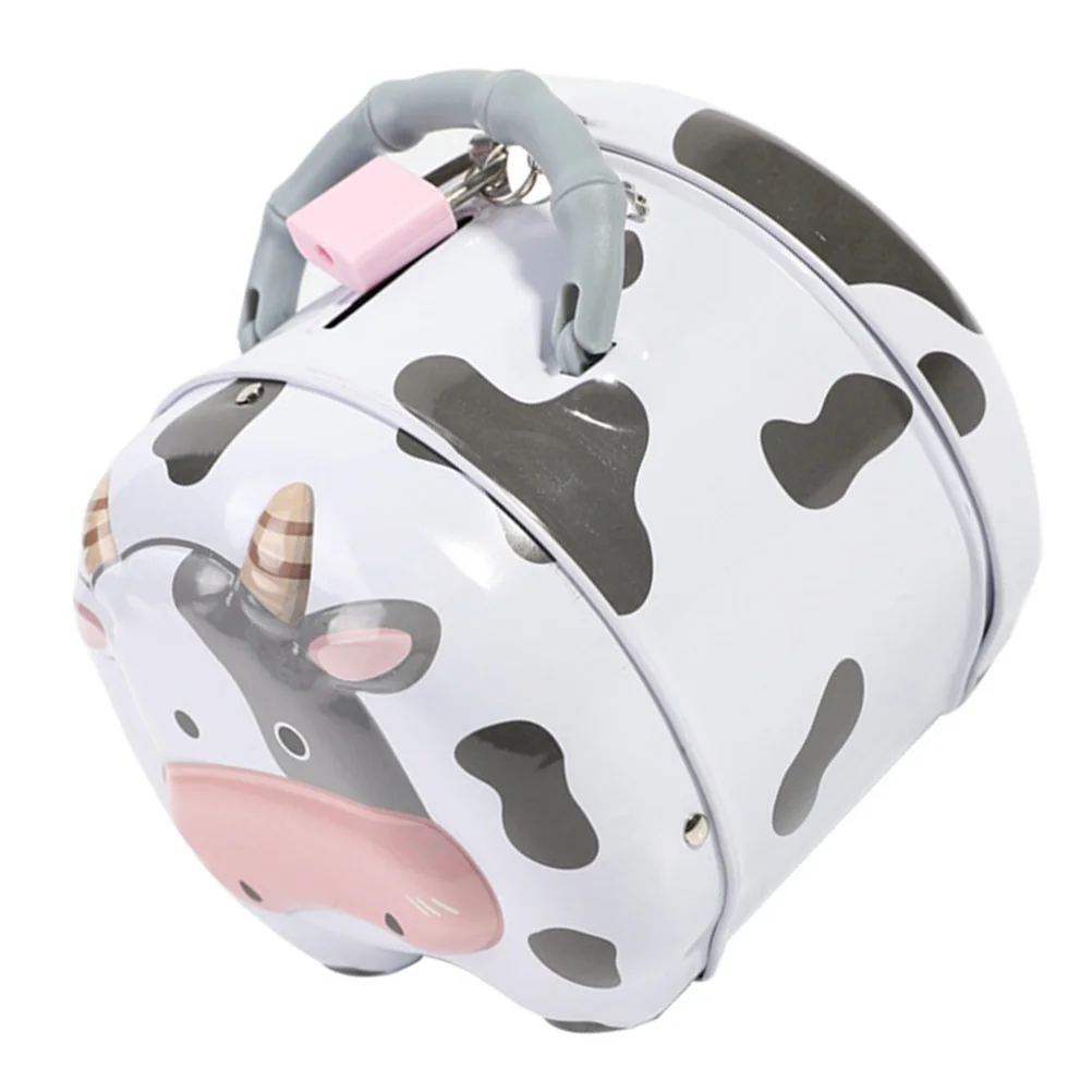 

Tinplate Piggy Bank Milk Cow Design Durable Material Fine Workmanship Birthday Present Tinplate Saving Box