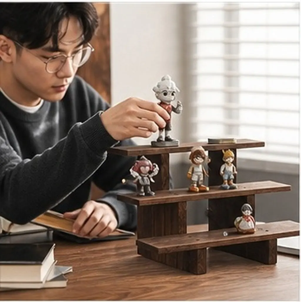 Wooden Wood Display Stand Holder Organizer For Desk Storage Organizer For Students Three Layer Desktop Shelf