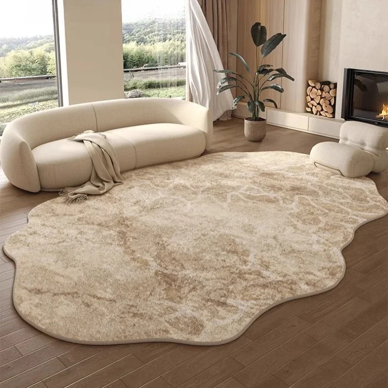 VIKAMA Wavy Edge Beige Abstract Area Rug Vintage Watercolor Tie Dye Design Anti-slip Wear Resistant Bedroom Sofa Decor Mat