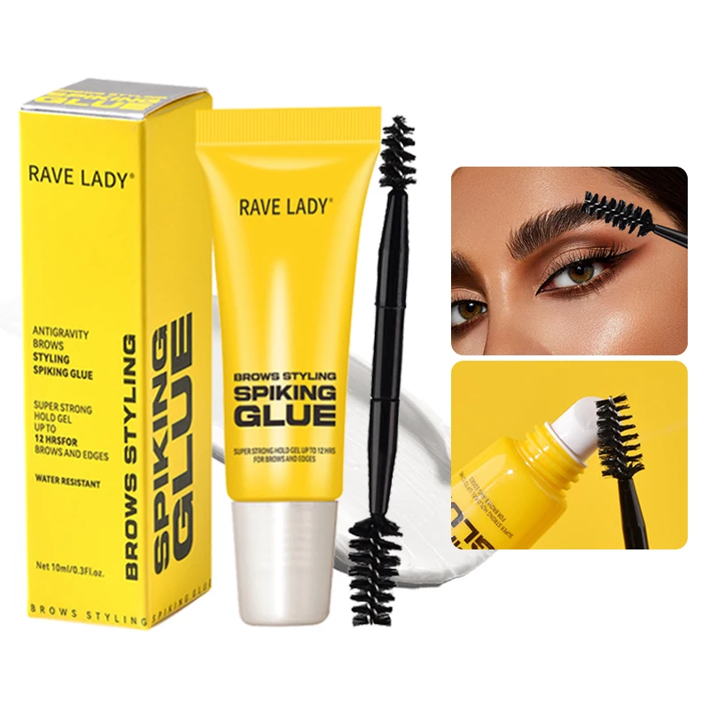 الهذيان سيدة 3 قطعة تصفيف الحواجب Spiking الغراء مقاوم للماء Sweatproof طويلة الأمد عديم اللون على الفور جافة الحاجب مع فرشاة مزدوجة