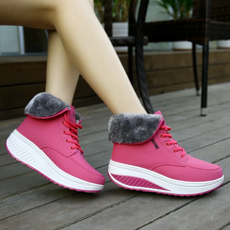 New Women Boots Chunky Platform Sneakers Warm Plush Lace Up Women Winter Shoes Ankle Boots Female Plus Velvet Swing Snow Boots