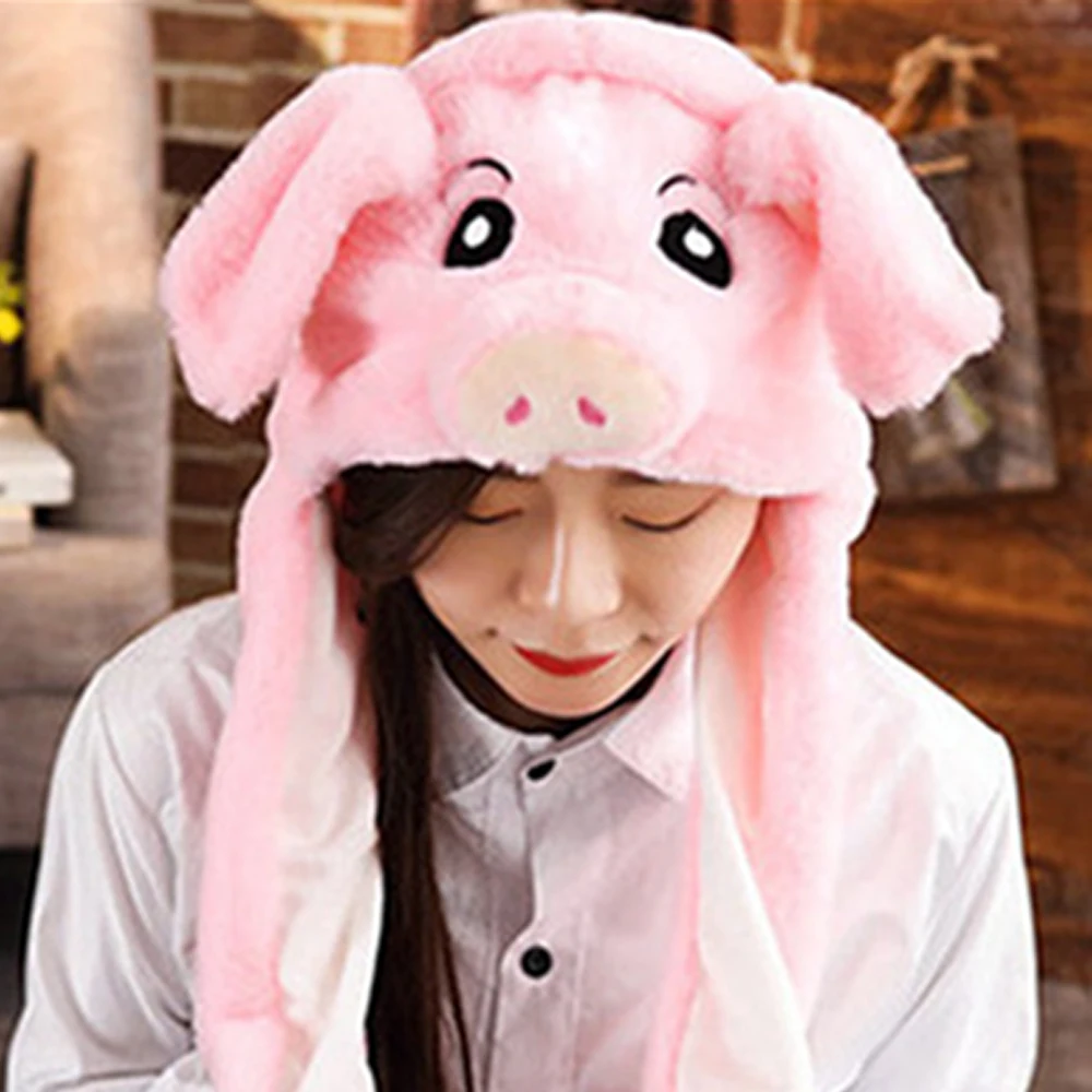 Winter Moving Jumping Warm Animals Ear Hat Rabbit Pinch Airbag Funny Cap