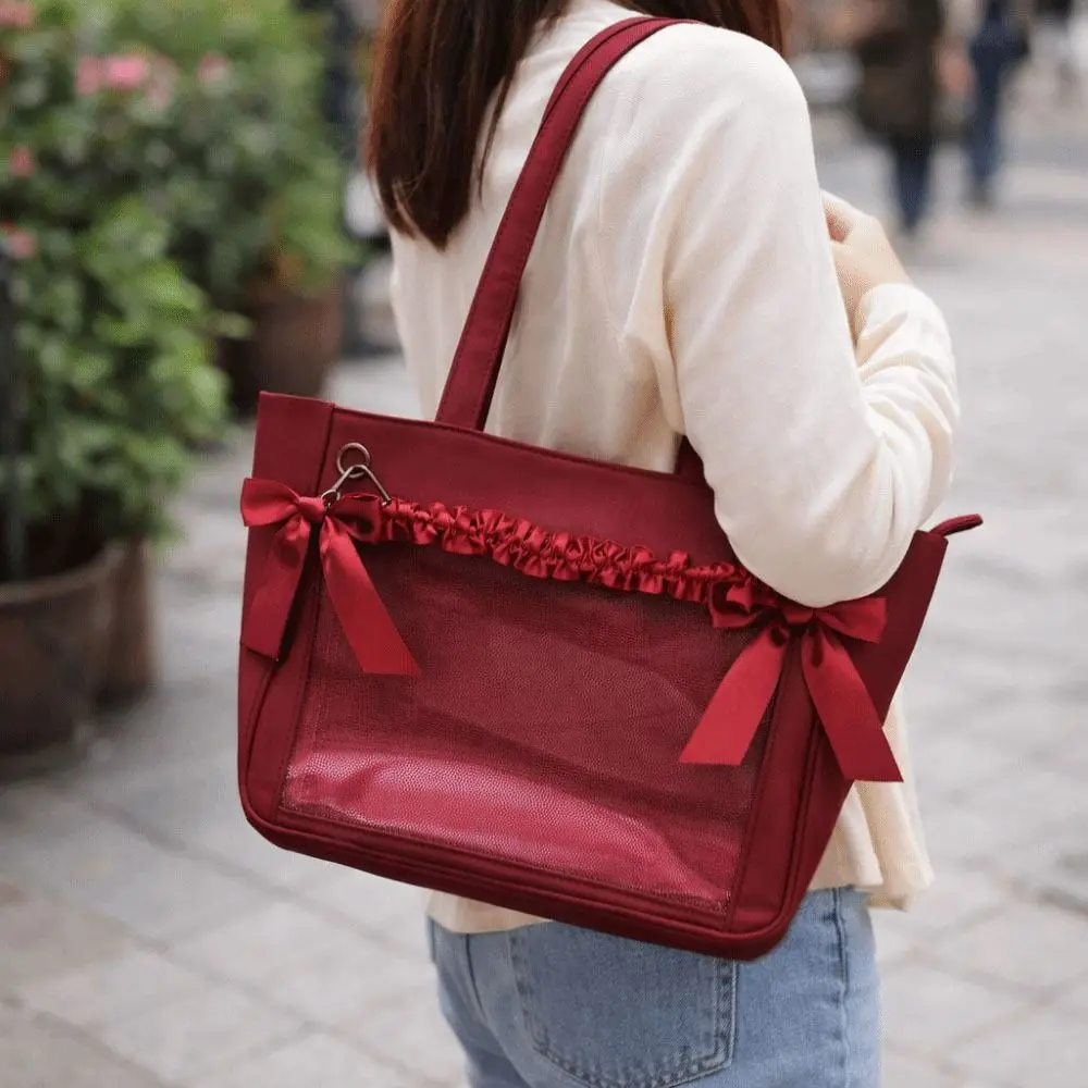 

Fashion Large Capacity Bow Ita Shoulder Bag Sweet Japanese Style Transparent Pocket Itabag Clear Badge Display Shoulder Bag Girl