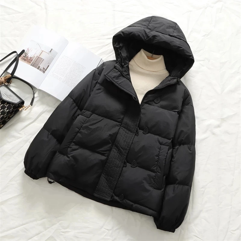 

Winter Hooded Parkas Women Warm Down Jasket Fashion Short Coats Women Elegant New Solid Puffer Jackets Female Ladies Outerwear