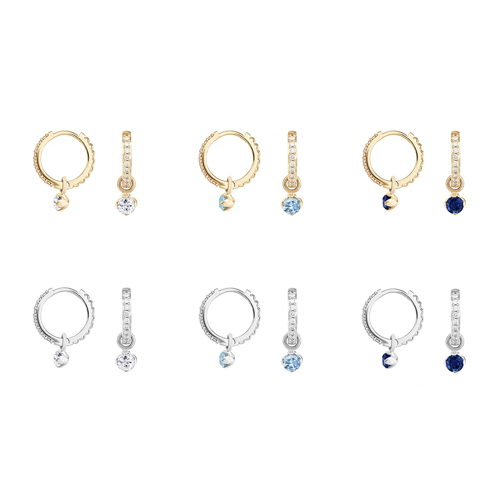 CANNER S925 Sterling Silver Fashion Simple Zircon Pendant Pierced Hoop Earrings for Women Girls Circle Round Huggie Brincos Gift