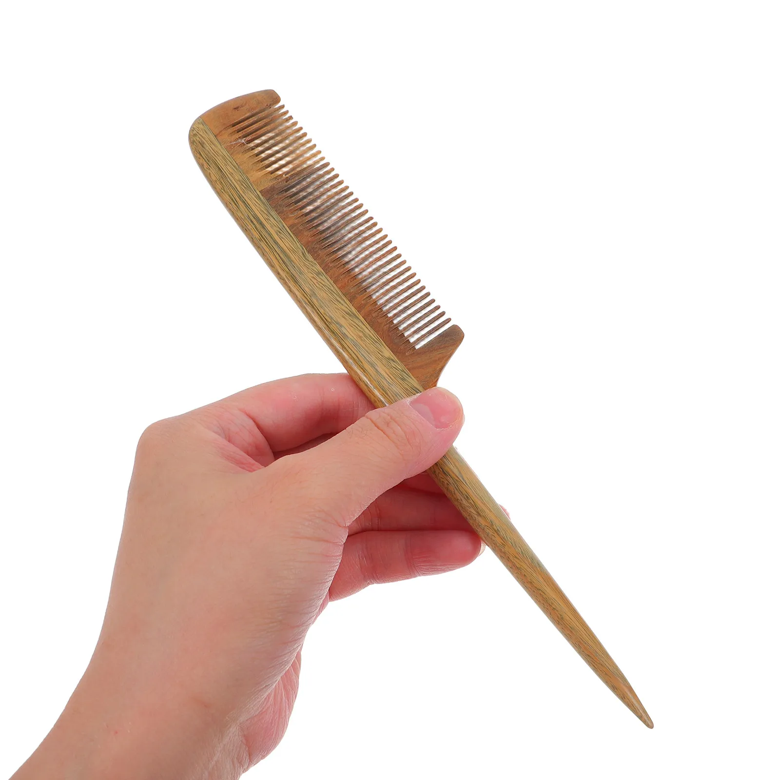 Green Sandalwood Comb Wooden Hair Comb Fine Tooth Long Handle Pointed Tail Anti-Static Natural Scalp Massage Hair Tool