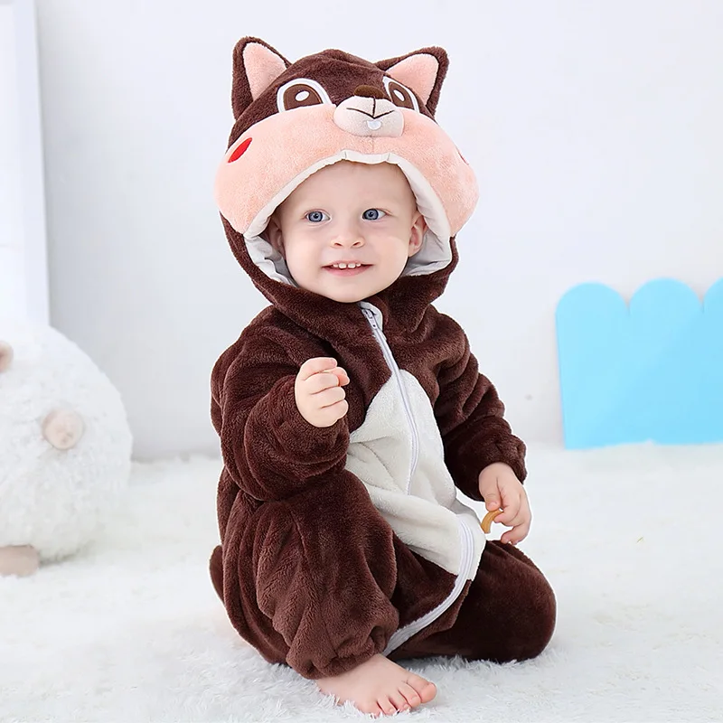 Nette Baby 0-3 Jahre Overall Jungen Mädchen Tiere Custume Winter Warme Onesies Zipper Flanell Strampler Festival Cosplay Anzug für Kinder