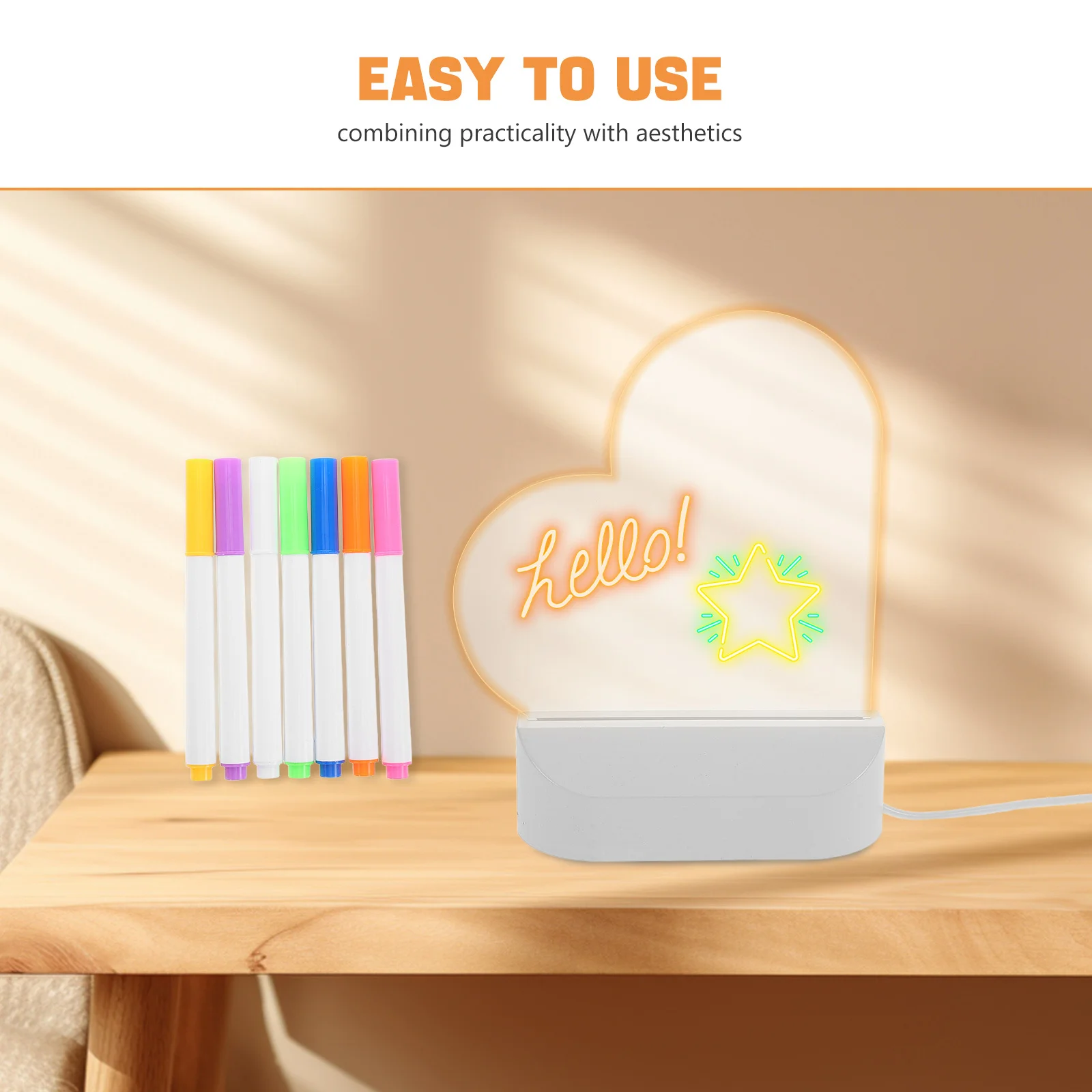1Set LED Erasable Writing Board Heart Shaped Night Light Adults Portable Memo Desk Whiteboard Clear Drawing Tablet