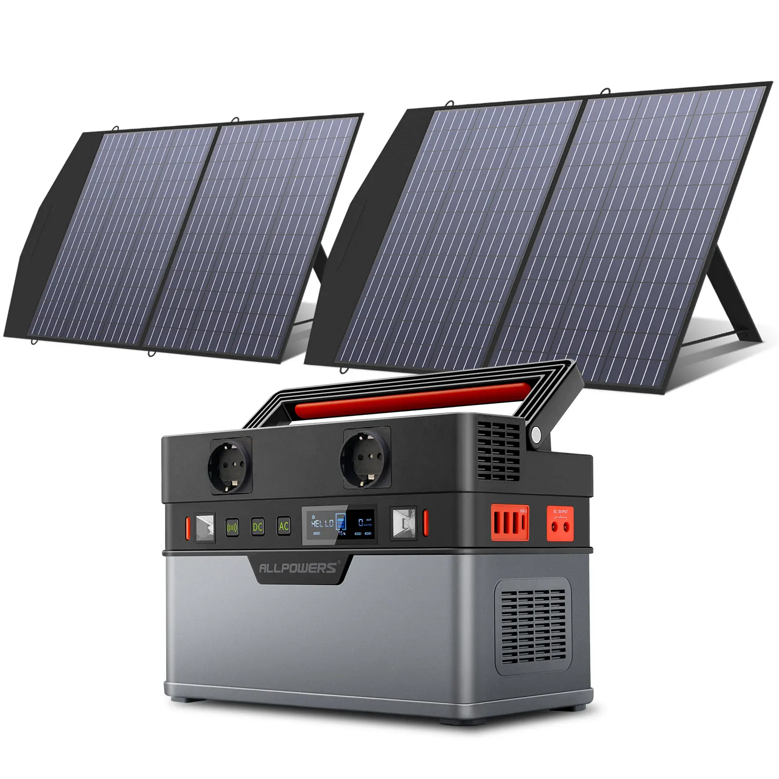 ALLPOWES Portable Power Station, 700W Outdoor Solar Generator Mobile Lithium Battery Pack With 2×18V100W Foldable Solar Panel