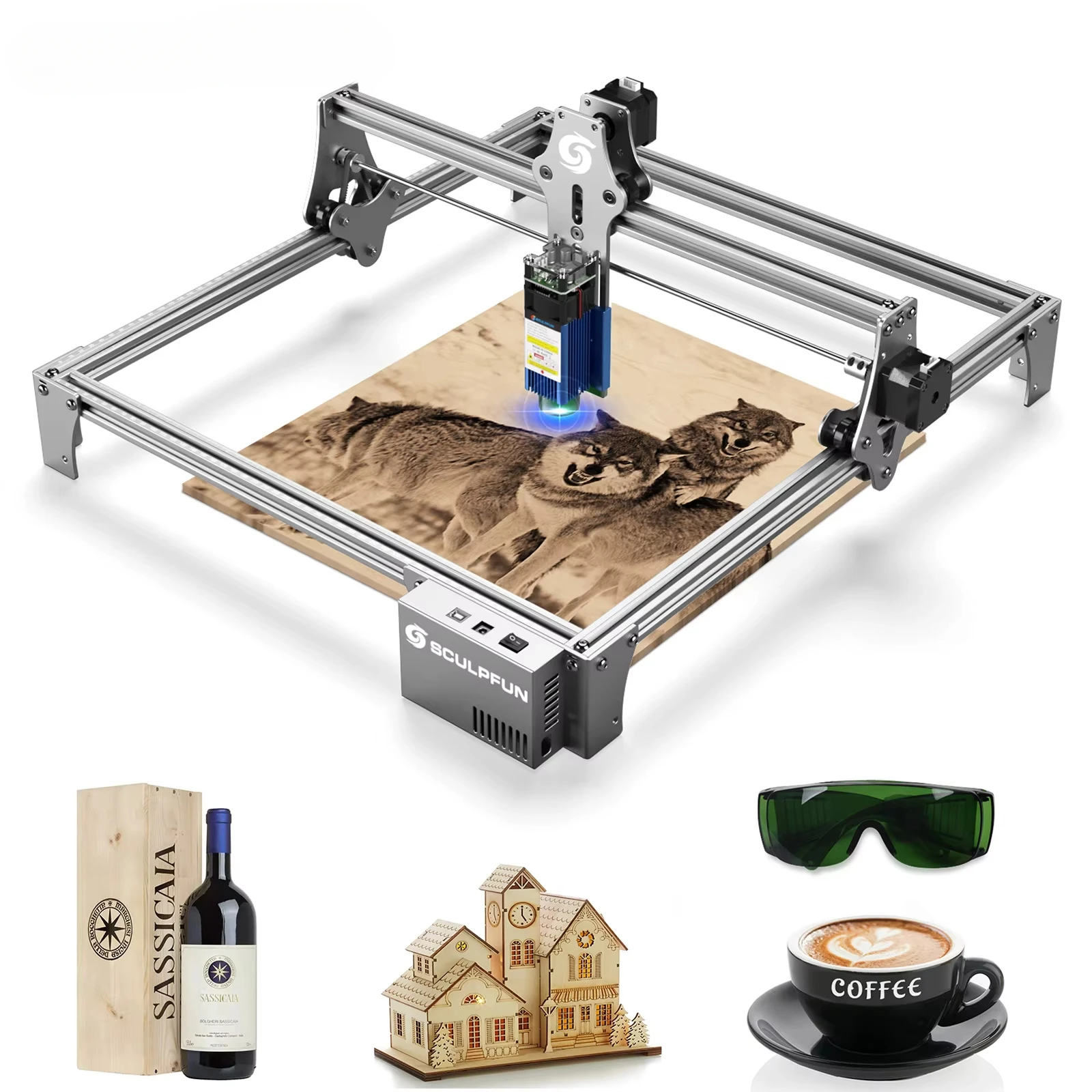 SCULPFUN S6 30W Lazer Kazıma Makinesi Ahşap Akrilik lazer gravür kesme Yüksek Hassasiyetli 410x420mm oyma erea tam metal