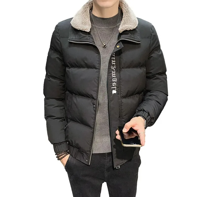 Fashion Winter Coat Men\'s Casual Thicken Parka Berber Fleece Collar Outwear Warm Stand Collar Overcoat