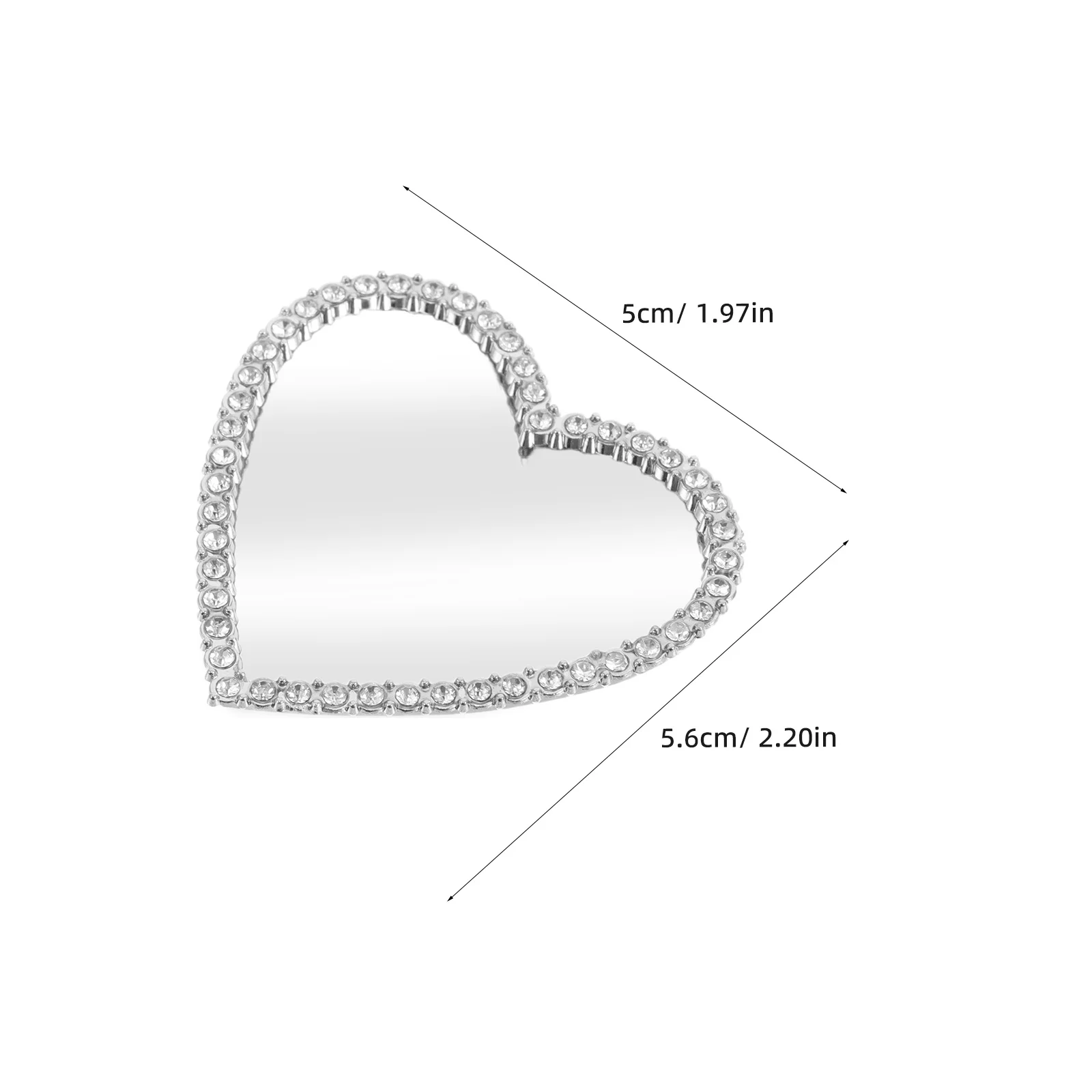 6Pcs Heart Mirror Phone Case Rhinestone Stick-on DIY Phone Charm Portable Makeup Mirror Pocket Size Handheld Vanity Accessories