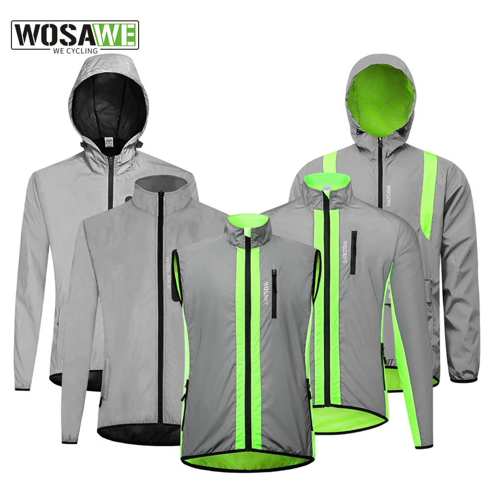 WOSAWE Cycling Jackets Reflective Hooded Windbreaker Men Soft Windproof Waterproof Mtb Road Bike Wear Bicycle Jacket Bike Coat