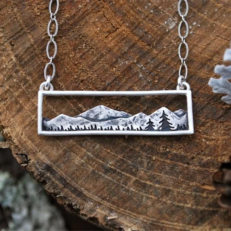

New Mountain Range Pine Trees Pendant Necklace Landscape Jewelry Mountain Top Necklace for Women Man Travel Accessorie Wholesale