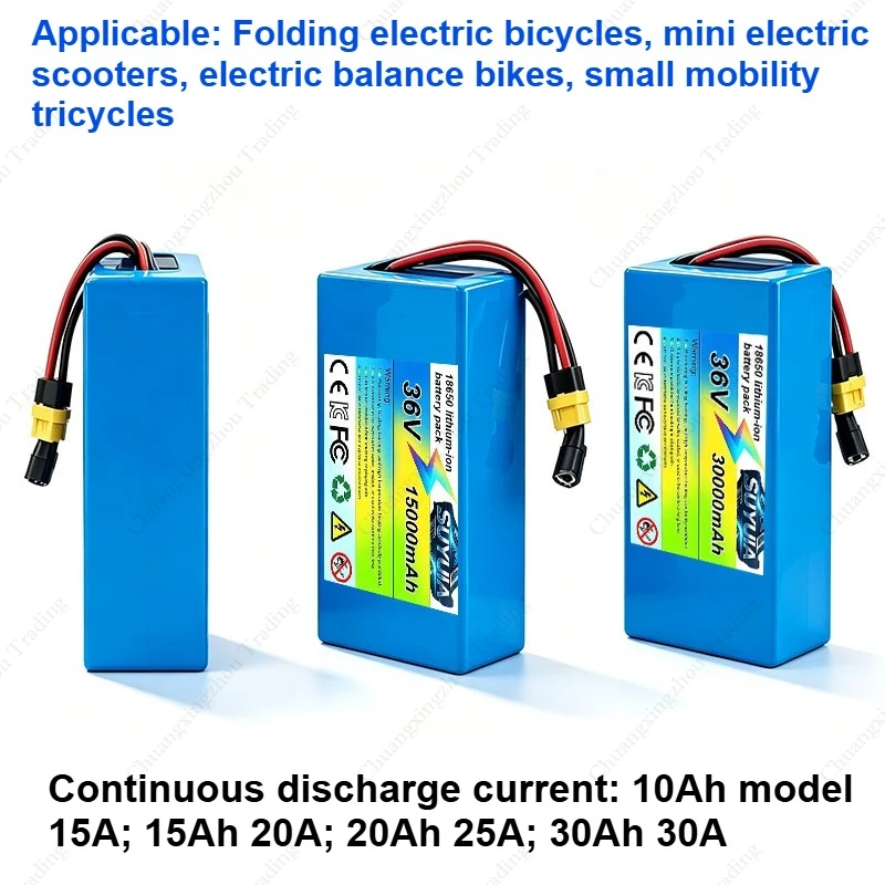 New 36V 18650 Lithium-ion Battery 10Ah 15Ah 20Ah 30Ah 10S 2P 3P 4P 6P Suitable for 100-1500W Scooters and Other Motors BMS