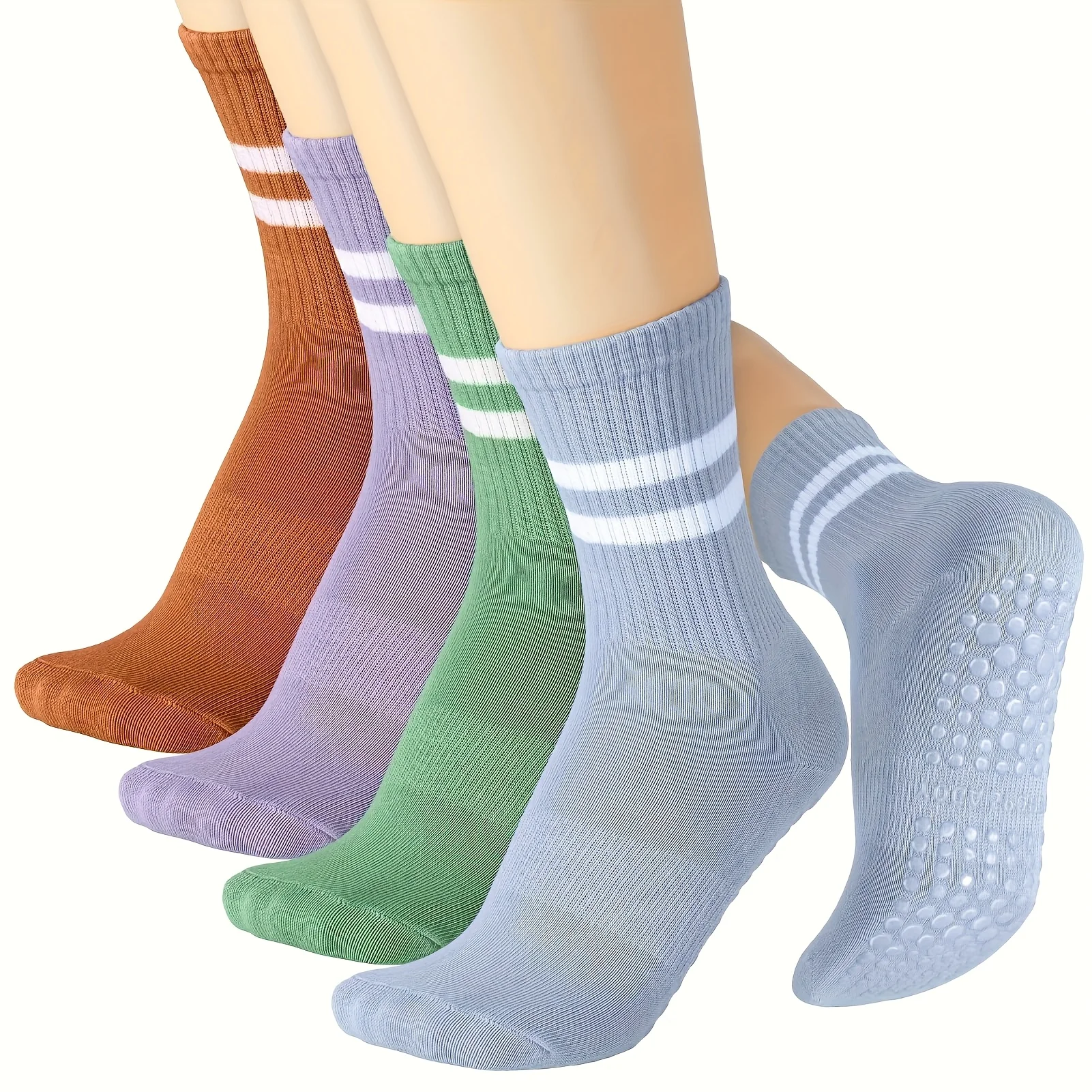 

4 пары нескользящих носков для йоги Носки для пилатеса для женщин Носки для йоги с ручками Женские длинные носки для пилатеса Нескользящие носки для йоги со полосками